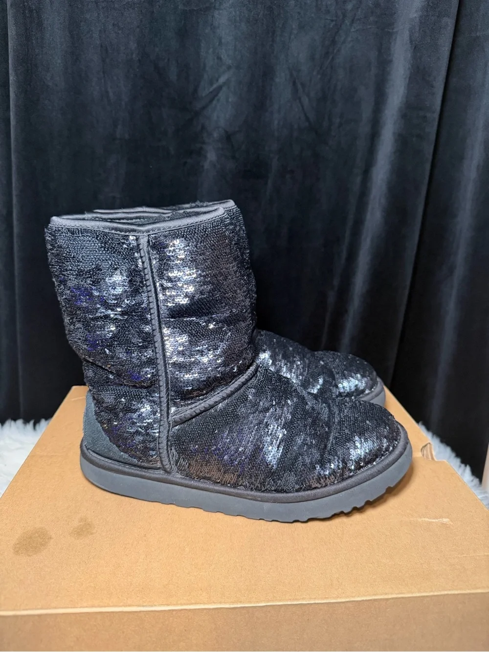 UGG Classic Short Black Sequin Boots - Picture 4 of 11